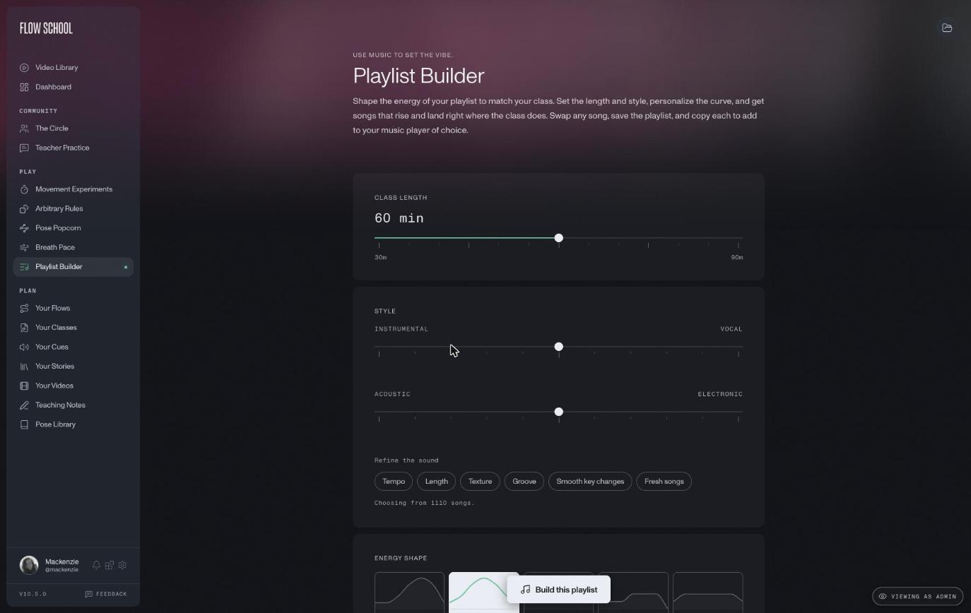 The Playlist Builder: class length, style, and the energy shape